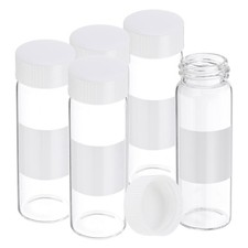 5 Pcs 30ml Clear Glass Vials, Bottles with White Screw Caps with Writing Label