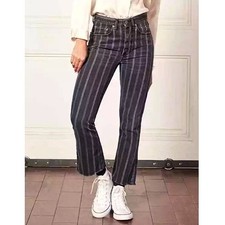 Boyish Black Jeans Size 26 High Waisted Straight Leg Flare Crop Darcy Striped