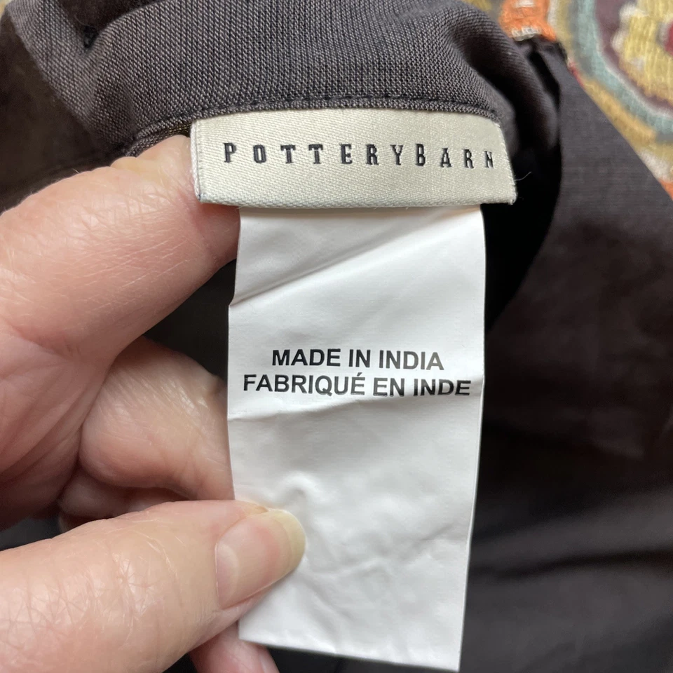 Pottery Barn Pillow Cover Beaded Embroidered Paisley Red Yellow Orange 24"x24" - Image 3 of 4