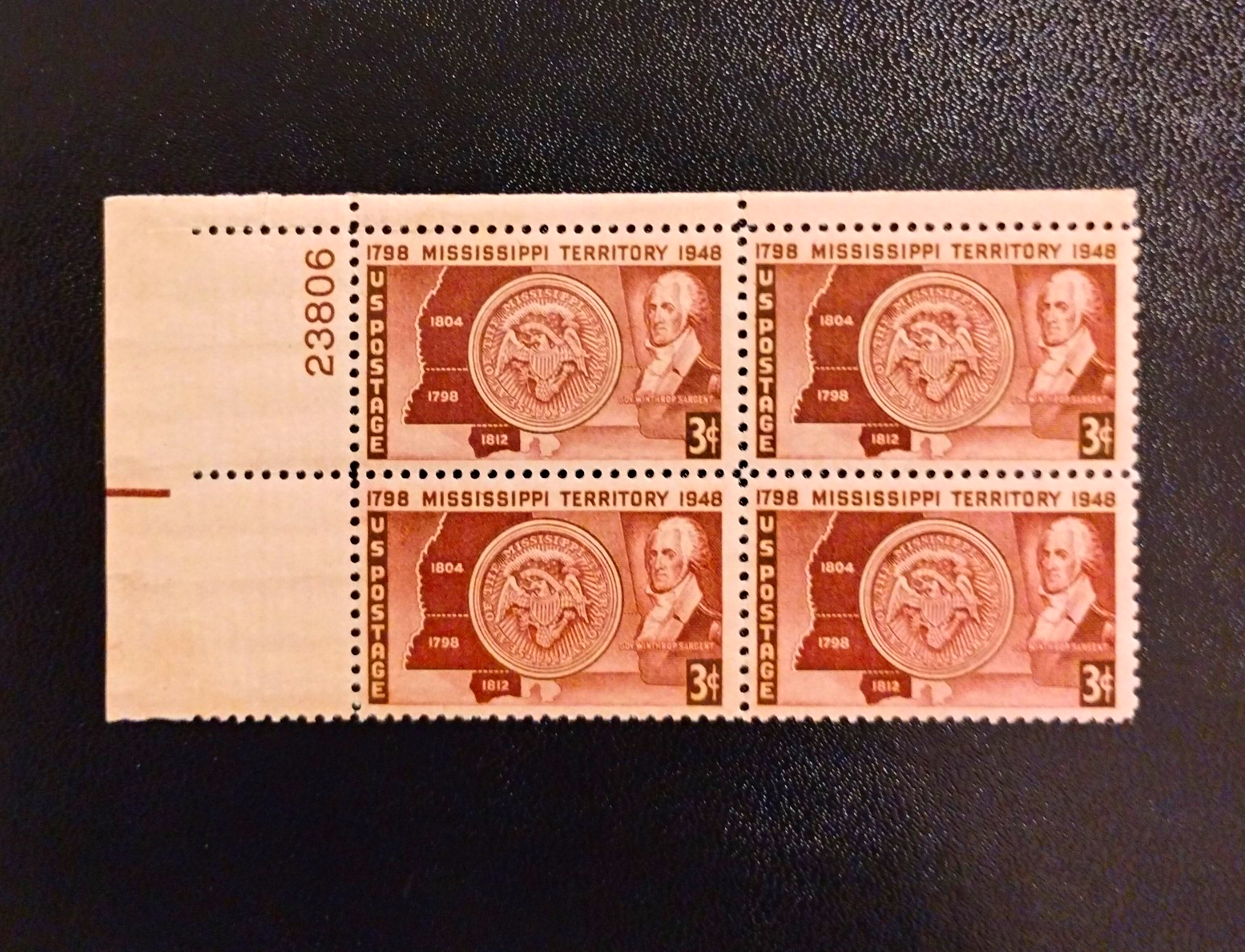 United States Mississippi Territory 3¢ Brown Plate Block of 4 MNH 1948 #23806