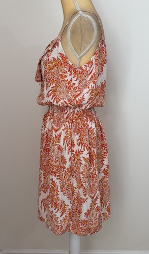 J. McLaughlin Silk Paisley Bliss Mini Dress Size M Red Orange Smocked Waist - Picture 8 of 13