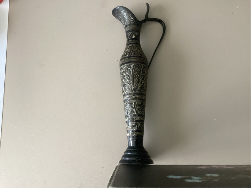 Vintage Solid Brass PITCHER or Vase w/Thumb Placement For Pouring - Textured 10”
