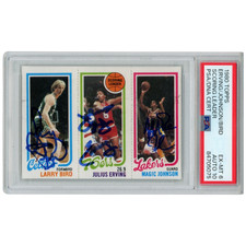 Larry Bird Magic Johnson Julius Erving Signed 1980 Topps PSA 6 Auto10 Slab 53265