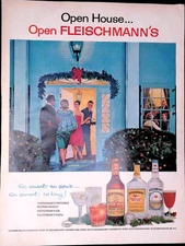 Fleischmann Whiskey Vodka Gin Open House Christmas Print Ad 1963 LIFE Dec 13