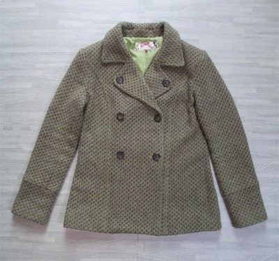 White Stuff Sakko Gr. UK 12 grün braun Wollmischung Tweed Blazer zweireihig