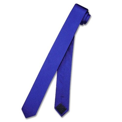 100% SILK Narrow NeckTie EXTRA Skinny ROYAL BLUE Color Men's Thin Neck Tie 1.5''