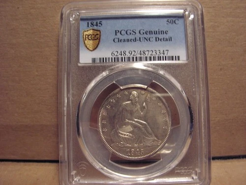 1845 - P Seated Liberty Half Dollar.  PCGS UNC. Details Cleaned.