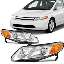 Headlight for Honda Civic Sedan 4Dr 2006-2011 Chrome Amber Reflector Clear Lens