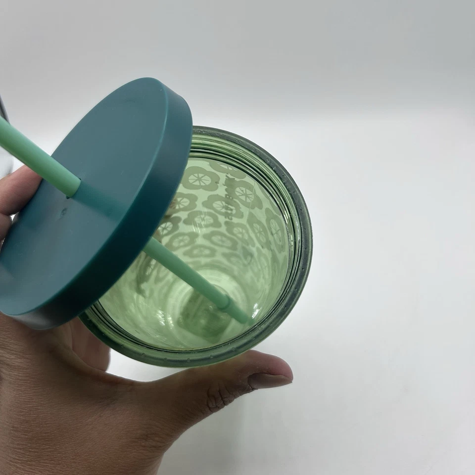 Vaso acrílico Starbucks Grande verde flor floral verde paja taza fría 16 OZ Foto 4 de 4