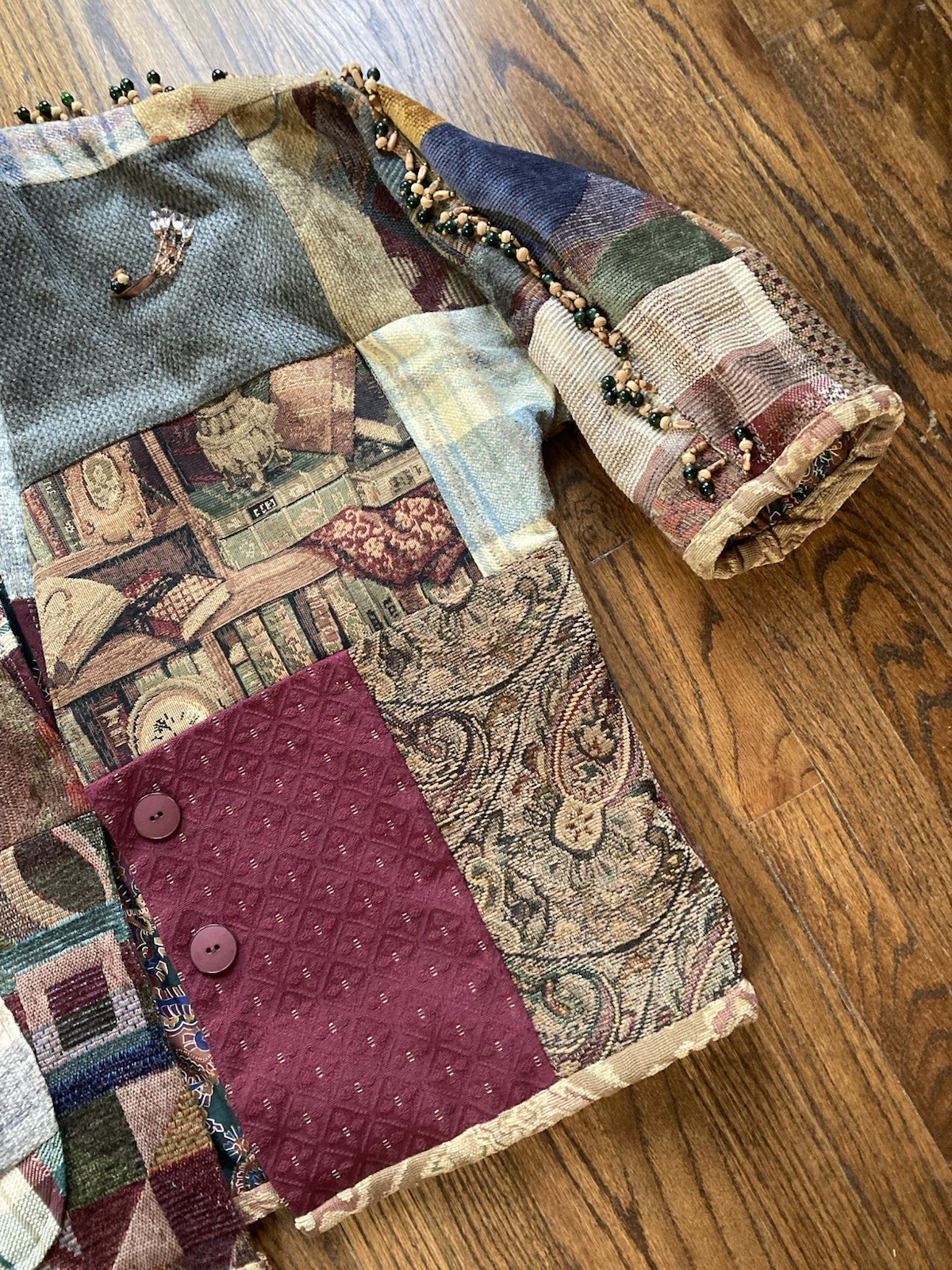 VTG Handmade Quilt Jacket Patchwork Boho Embellis… - image 3