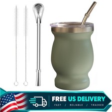 Bombilla Yerba Mate Gourd, 8oz Stainless Steel Tea Cup Set