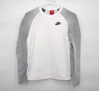 Women's XS Nike White Tech Fleece Ribbed Crew Neck Side Hem Zip Sweatshirt