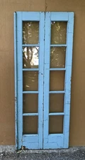 Antique VTG Pair 16x78 5 Lite Glass Narrow Exterior French Doors Old 1219-25B