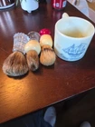 Vintage OLD SPICE MILK Glass Shaving Mug - Early American With 3 Brushes