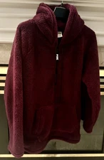 Victoria's Secret Hoodie Pink Teddy 1/4 Zip Womens Lg Maroon Fleece Fuzzy