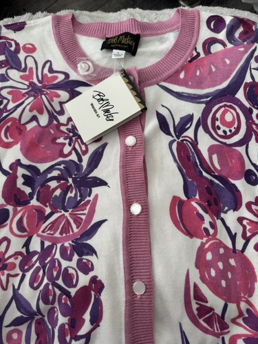 Bob Mackie Wearable Art Cardigan Women's S Floral Pink Purple 