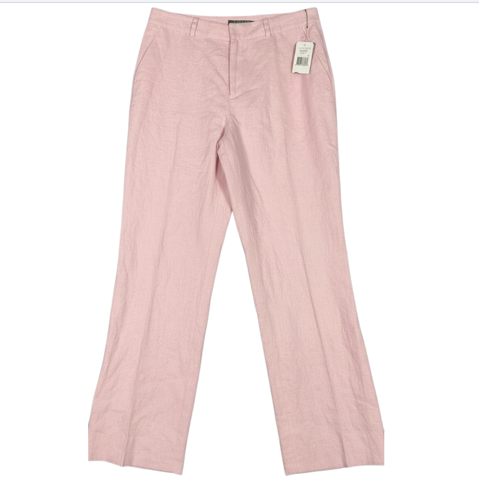NWT LRL Lauren Ralph Lauren PINK LINEN PANTS Lined Wide Leg CHINO COASTAL sz 12