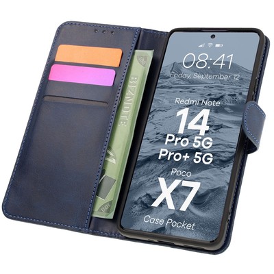 Handyhülle mit Klappe für Xiaomi Redmi Note 14 Pro 5G/Poco X7 Bizon Dunkelblau