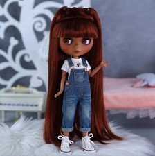 12" Blythe factory Doll Black Skin Matte Face Copper Straight Hair Cute Doll 1/6