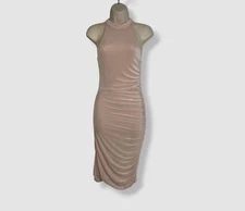 $245 Ser.O.Ya Women's Beige High Neck Ruched Bodycon Dress Size M