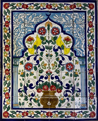 24'' x 30'' Ceramic Tile Mural Backsplash Art Wall Panel Hand Painted Flowers Tile