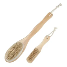 Dry Brushing Body Brush Set Dual Sided Long Handle Back Scrubber for Wet Dry