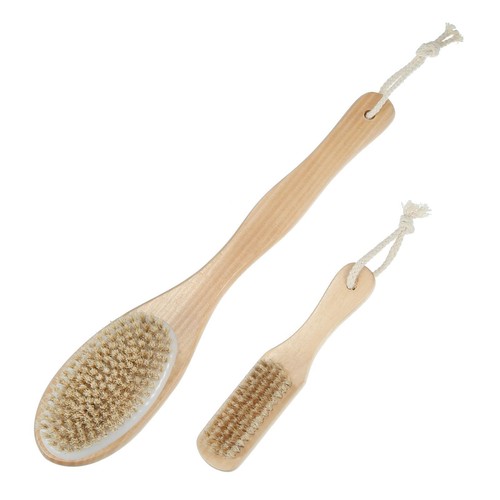 Dry Brushing Body Brush Set Dual Sided Long Handle Back Scrubber for Wet Dry - Picture 1 of 7