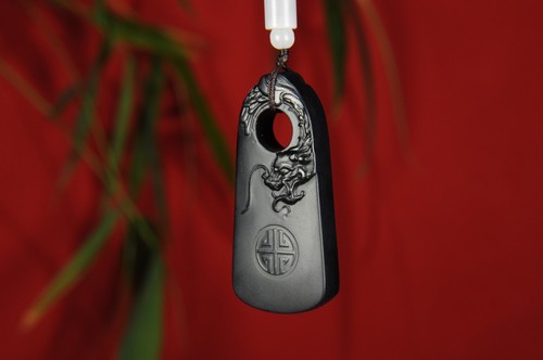 CERTIFIED 38.5g 100% NATURAL XIN JIANG BLACK JADE HAND CARVED DRAGON PENDANT - Picture 4 of 22