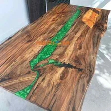 Green Epoxy Resin Solid Acacia Natural 100% Wooden Live Edge Table Top Home Deco