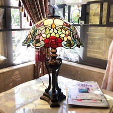 26in Chang Roses Tiffany Style Stained Glass Antique Bronze Finish Table Lamp