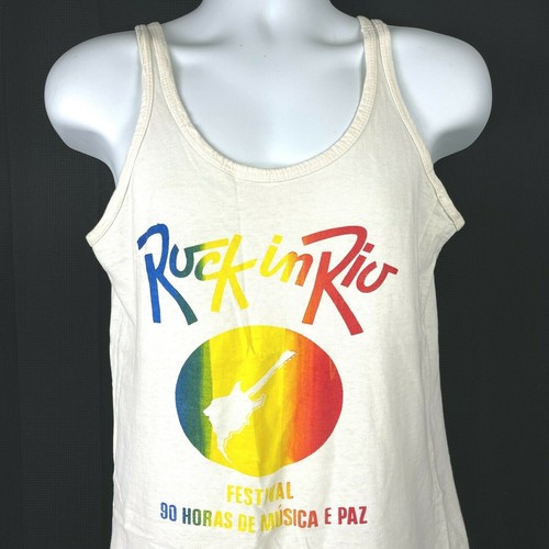 Rock In Rio Vtg Tank Top size S/M 80s Brazil Festival 90 Horas De Musica E Paz - Picture 2 of 7