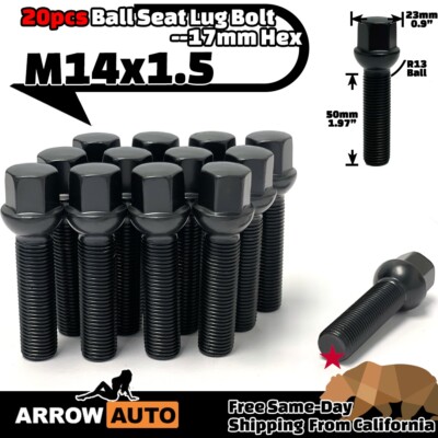 20x Black 14x1.5 Lug Bolt 50mm Fit Mercedes AMG Model StockRim W/ 3-8mmSpacer