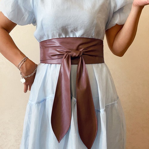 Women's Lady Waist Wide Dress Belt Soft PU Leather Wrap Around Tie Corset Cinc - Picture 15 of 24