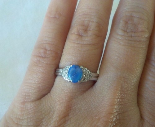 Petite Platinum Solitaire Black Opal Diamond Ring - 5.37 gms, Sz 6, 0.79 ctw - Picture 11 of 12