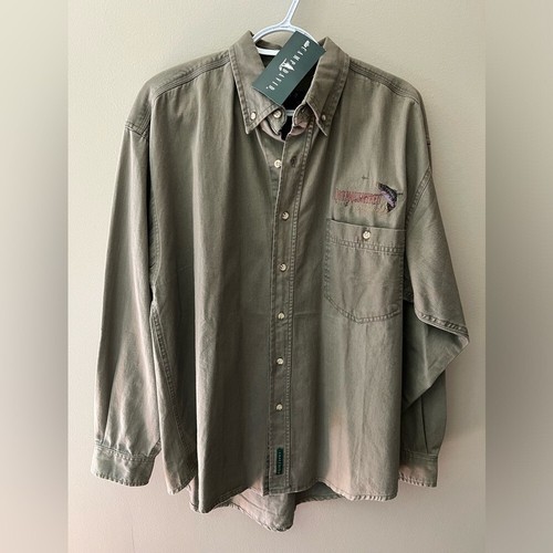Camp David Mens Button Down Long Sleeve Olive Green Medium NWT Outdoors Shirt