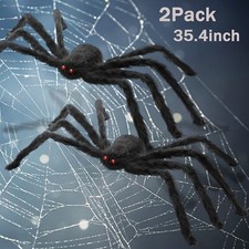 2PCS Halloween Fake Spider Thriller Prop Simulation Plush Black Spiders Decor