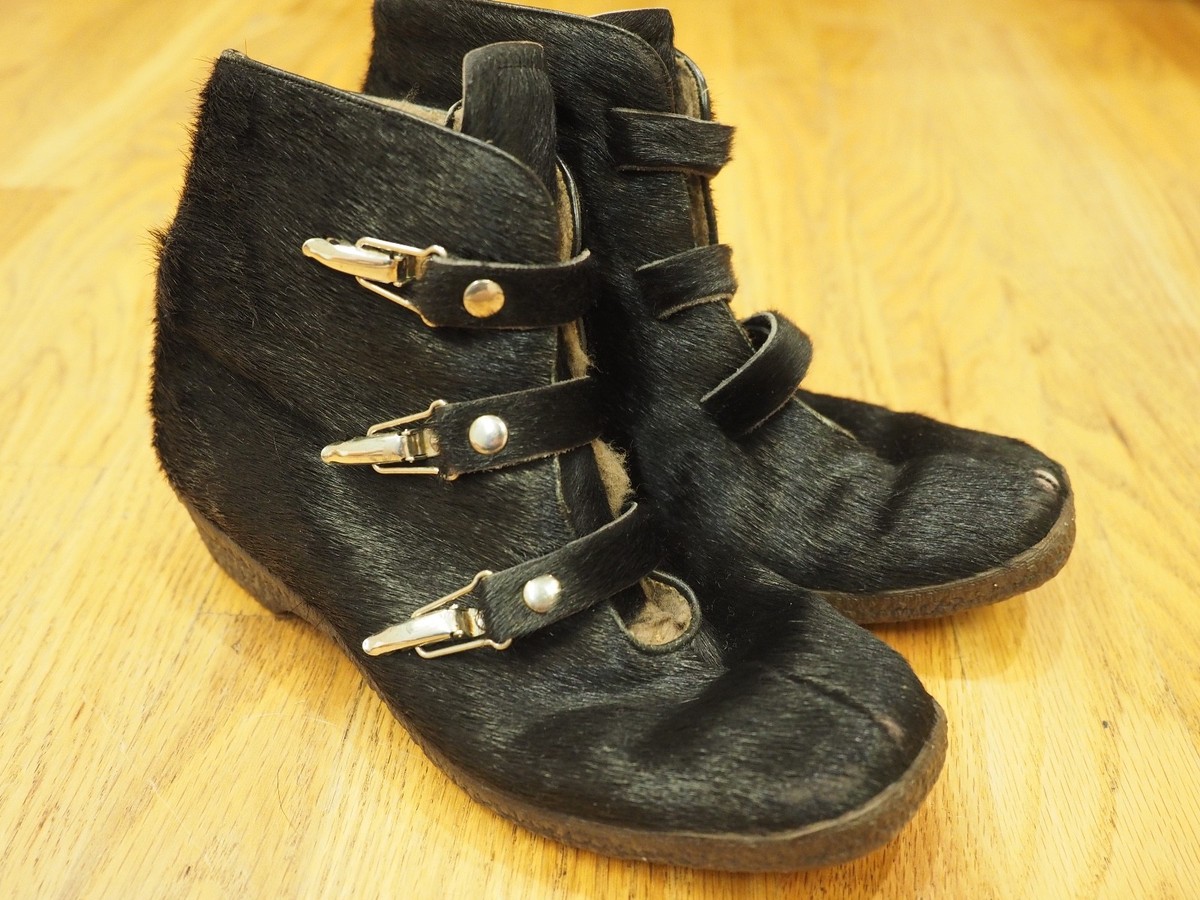 Vintage Hanhilberg-Womens Fur buckle Boots Black West Germany size