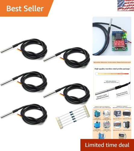 Pack of 5 Waterproof DS18B20 Digital Temperature Sensors for Arduino Projects
