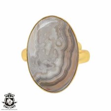 Size 10.5 - Size 12 Adjustable Crazy Lace Agate 24K Gold Plated Ring GPR853