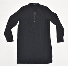 Madewell Women's Shift Dress Long Sleeve Solid V Neck Polyester Black Size S