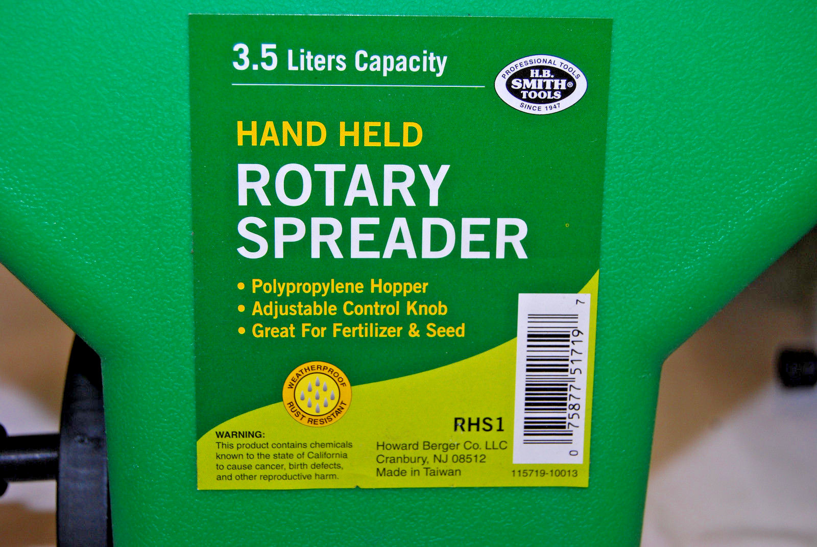 H.B. Smith Tools Hand Held Rotary Spreader #RHS1 3.5 Liter Capacity ...
