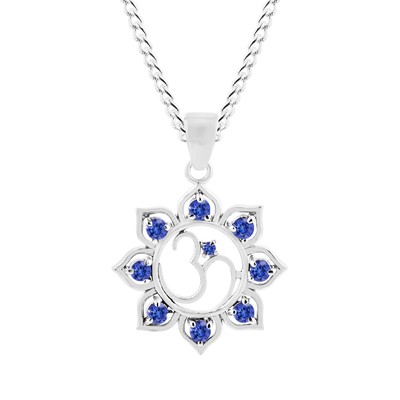 NATURAL TANZANITE GEMSTONE 14KT WHITE GOLD OM PENDANT #SGJPDT1004TZWCA