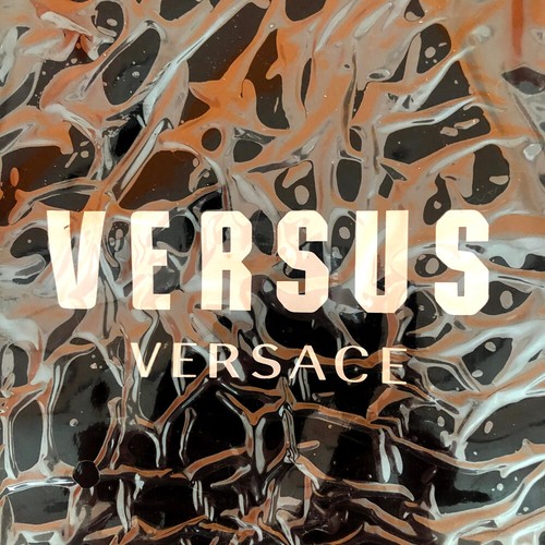 *Mint Condition* VERSUS VERSACE Sheen Black Vinyl Handbag Tote Bag Shopping Bag