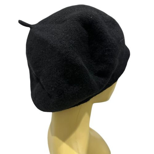 Zara Vintage Warm Plain Beanie Beret Hat  100% Quality Wool. FRENCH BLACK BERET View 4