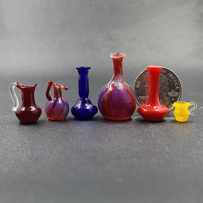 Miniature Glass Vase Pitcher Vessel Set of 6 - Extremely Small Pieces!