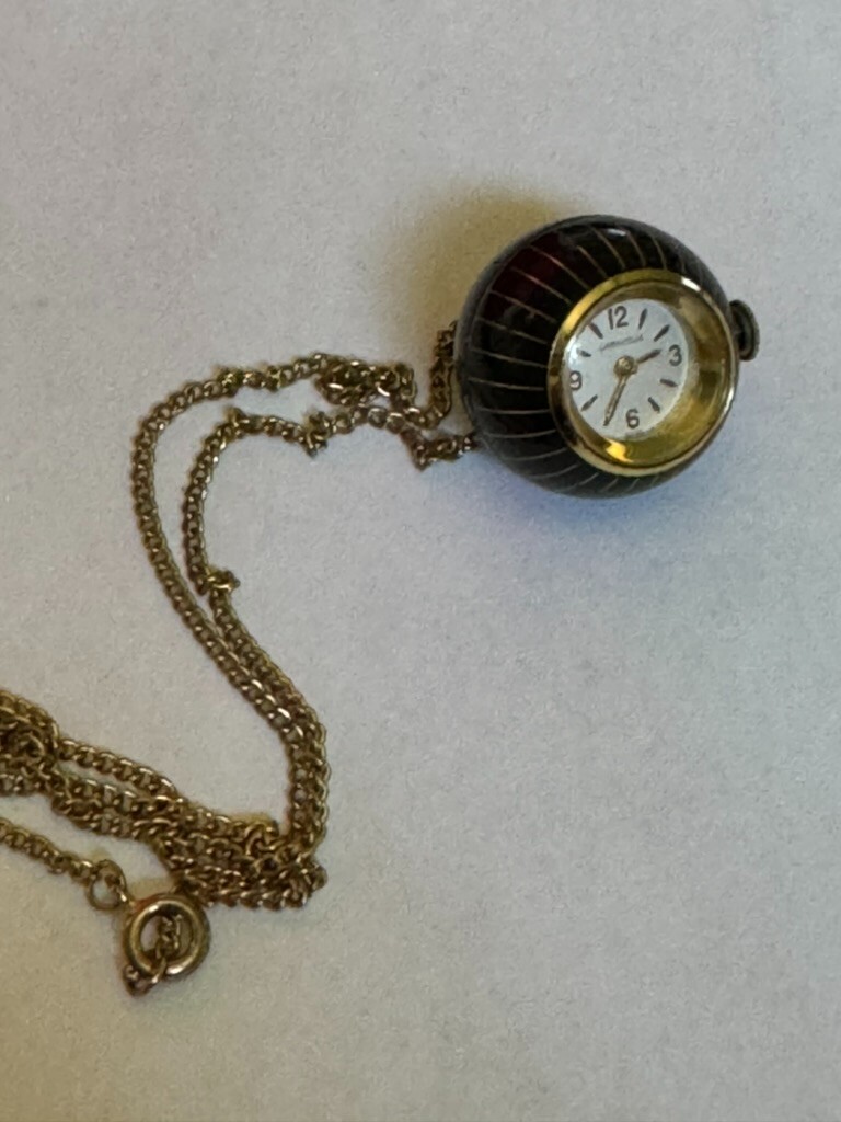 Caravelle Enamel Ball Watch Necklace Pendant Swiss  display picture 1