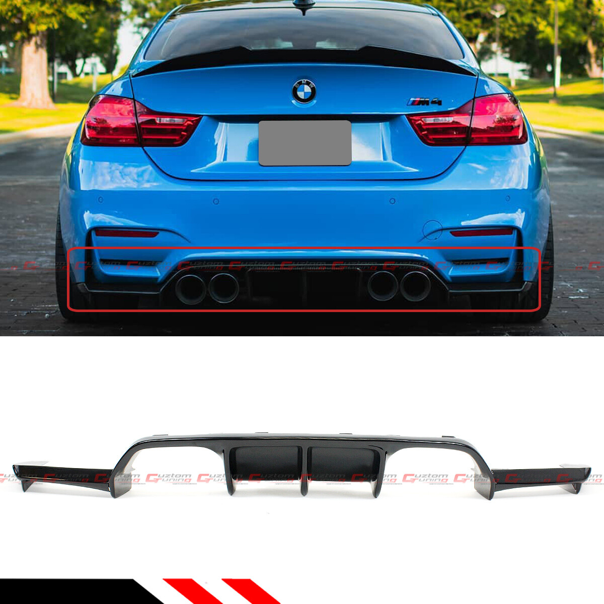 FOR 15-20 BMW F80 M3 F82 F83 M4 GLOSSY BLACK 3PC V STYLE REAR