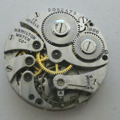 Vintage Hamilton 986 adjust pocket watch Movement Parts Repair (U 6 )
