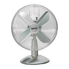 Desk Fan, 12 Inch, 40 W, Oscillating, 3 Speeds, Portable, Chrome, Igenix DF1250