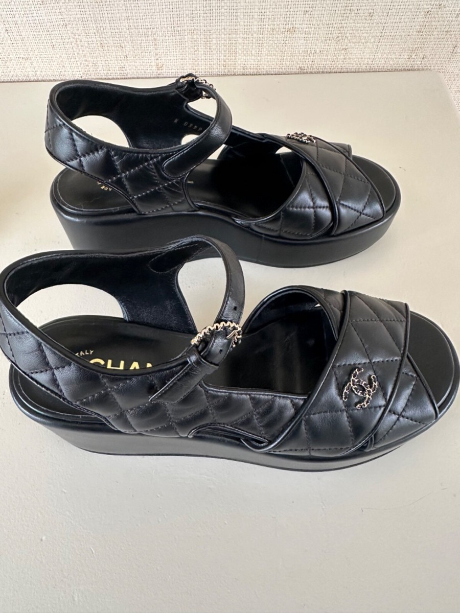 Chanel Wedge Platform Leather Sandal Size 38 Perfect Chanel Wedge Platform Leather Sandal Size 38 Perfect